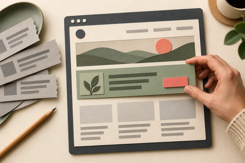 A content panel being replaced inside an otherwise intact website frame.