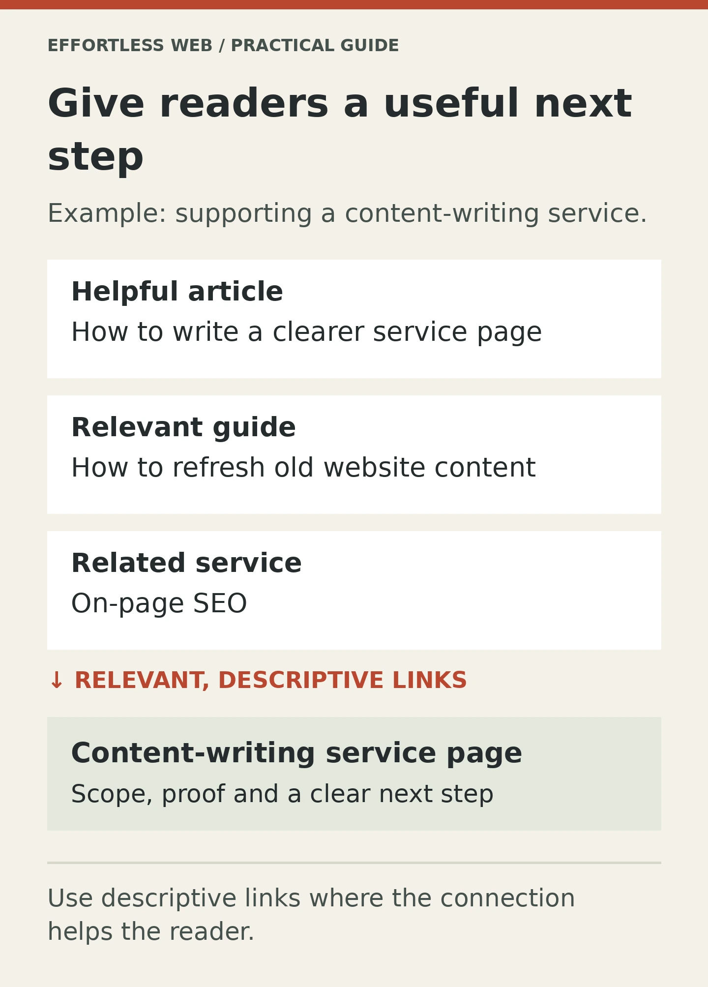 Give readers a useful next step. Example: supporting a content-writing service.