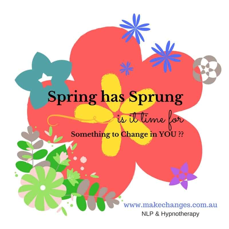 Floral spring graphic promoting an NLP and hypnotherapy info night for personal change.
