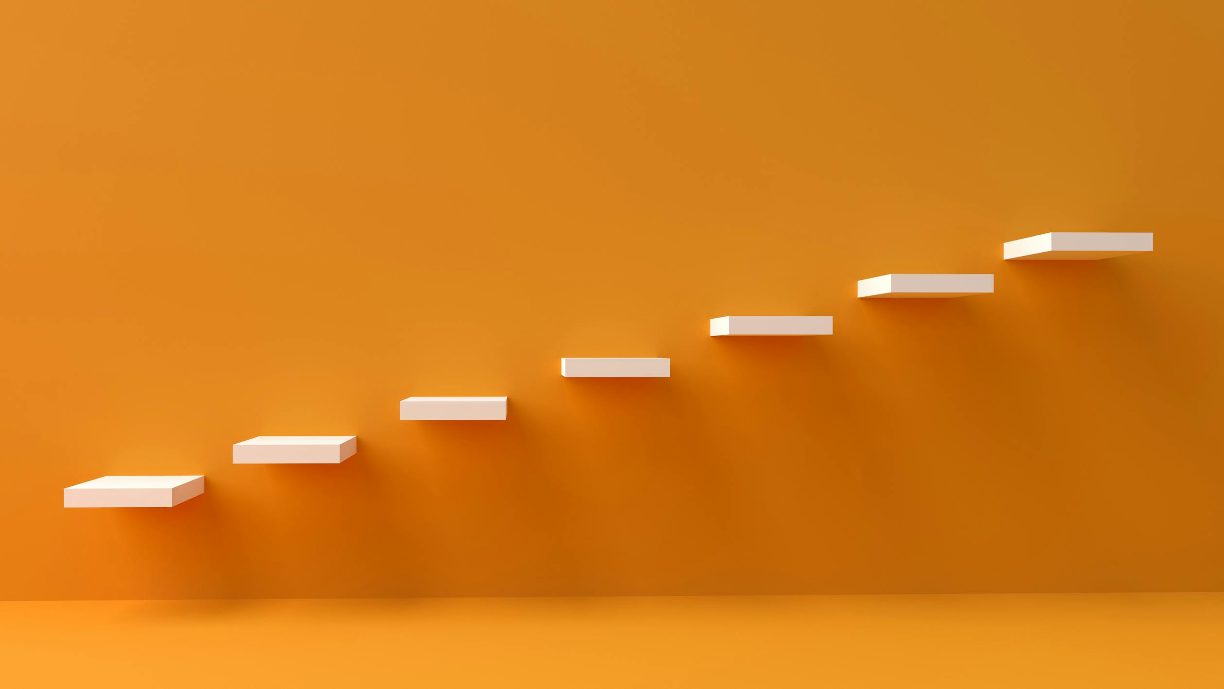 White floating steps rising on an orange background